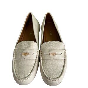 Coach Penny Pebbled Leather Loafers Q8785 Chalk Size 9.5 Women's Slip On Shoes